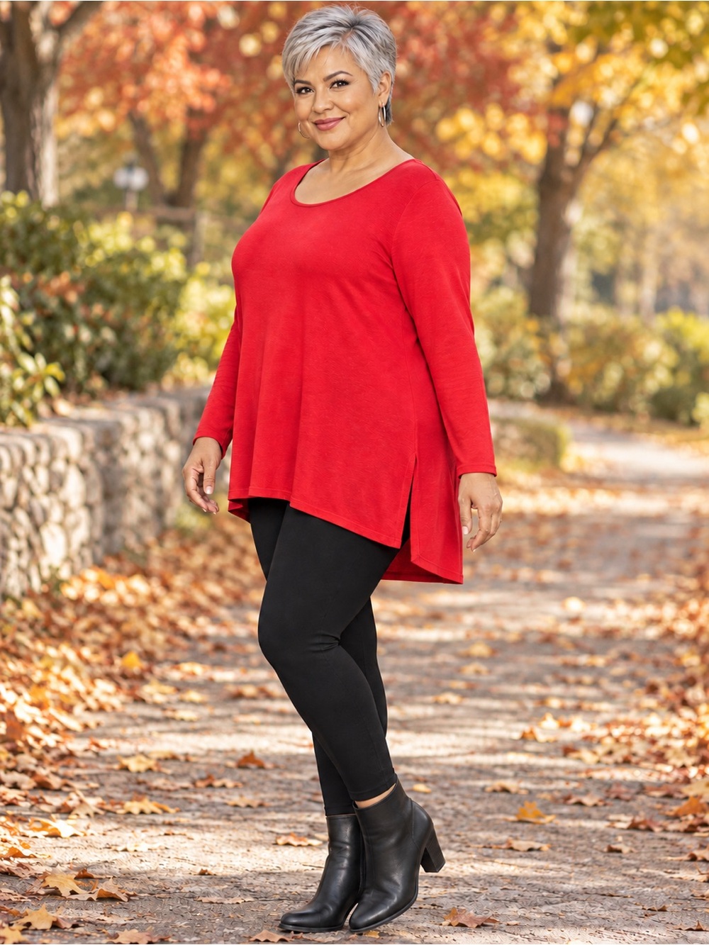 Tahari Red Long-Sleeve A-Line Tunic